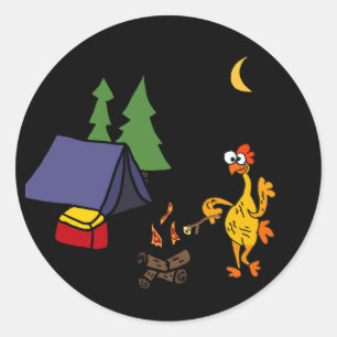 Lustiger Gummihuhn-Campings-Cartoon Runder Aufkleber