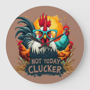 Lustiger Hahn "Nicht heute, Clucker" Farm-Leben-Ku Große Wanduhr