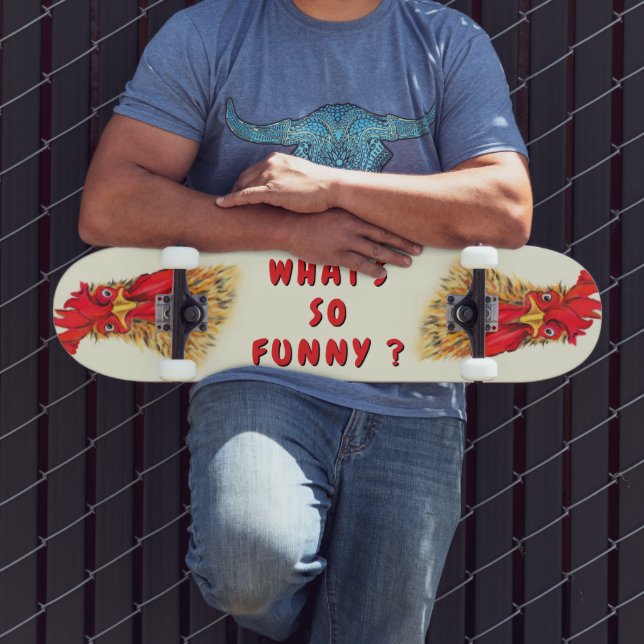 Lustiger Hahn Skateboard Benutzerdefinierter Text (Außenbereich 3)