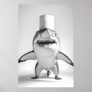 Lustiger Hai Badezimmer-Kunstprint, Toilettenpapie Poster