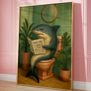 Lustiger Hai-Badezimmer-Wandkunst Hai liest Nach Poster