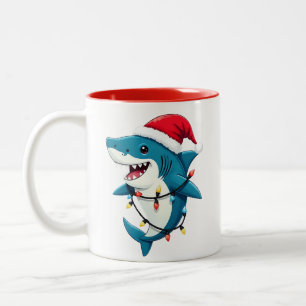Lustiger Hai mit Weihnachtsmann-Weihnachtshut Zweifarbige Tasse