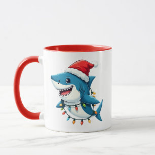 Lustiger Hai mit Weihnachtsmann-Weihnachtsmütze Tasse