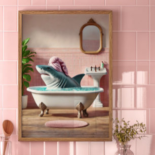 Lustiger Haifisch-Badezimmerposter   Rosa Badezimm Poster