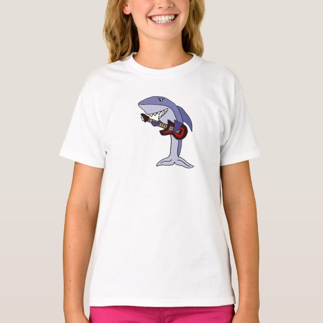 Lustiger Haifisch, der rote Gitarre spielt T-Shirt (Vorderseite)