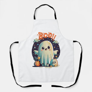 Lustiger Halloween-Geist Boo in der Galaxie Schürze