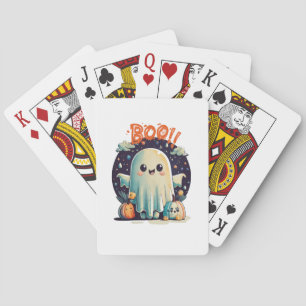 Lustiger Halloween-Geist Buh in der Galaxie Spielkarten