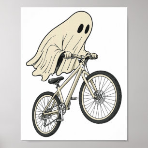 Lustiger Halloween-Geist fährt Fahrrad Mountainbik Poster