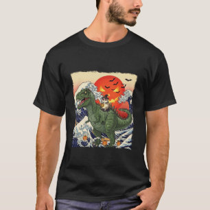 Lustiger Halloween Hexenkatze Reitet Dinosaurier T T-Shirt