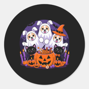 Lustiger Halloween-Hund als Geist verkleidet Hallo Runder Aufkleber