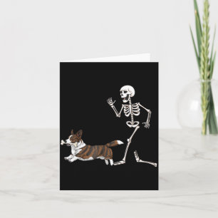 Lustiger Halloween-Kardigan Welsh Corgi und Skelet Karte