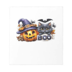 Lustiger Halloween-Katzen-Aufkleber Hexenhut, Kürb Notizblock