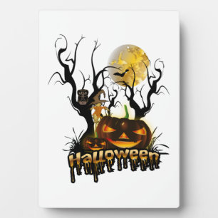 Lustiger Halloween-Kürbis mit Eule Fotoplatte