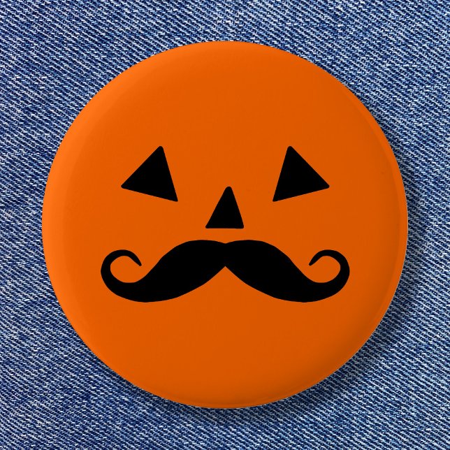 Lustiger Halloween-Kürbis-Schnurrbart Button (Pumpkin Moustache Button)