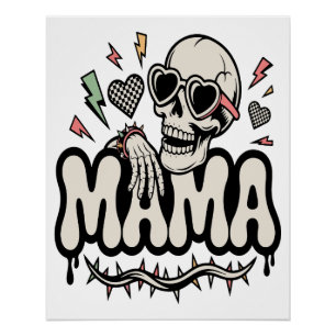 Lustiger Halloween Mama Cooler Totenkopf Poster