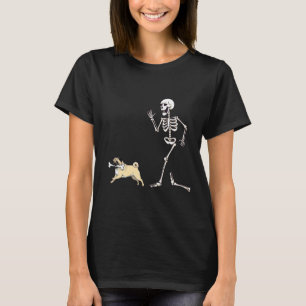 Lustiger Halloween-Mops und Skelett T-Shirt
