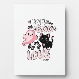 Lustiger Halloween-Rosa-Geist-Spooktacular-Katze-f Fotoplatte