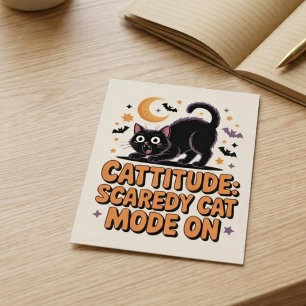 Lustiger Halloween-Schwarzer-Kater-ängstlich-Modus Postkarte
