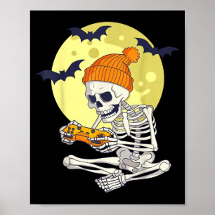 Lustiger Halloween-Skelett-Gamer-Videospiele-Junge Poster