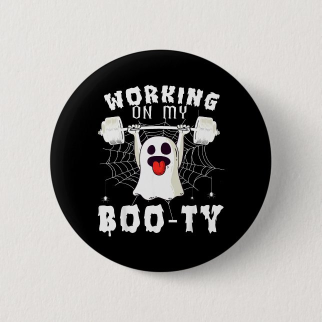 Lustiger Halloween-Workout-Gymnastik-Trainer arbei Button (Vorderseite)