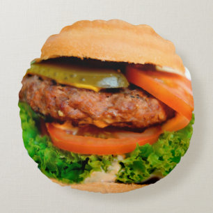 Lustiger Hamburger-Cheeseburger ganz über Rundes Kissen