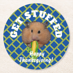 Lustiger Hamster Thanksgiving   Runder Pappuntersetzer