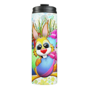 Lustiger Hase beißt in ein Osterei Thermosbecher