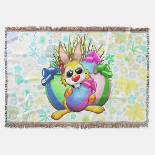 Lustiger Hase, der ein Osterei beißt Decke