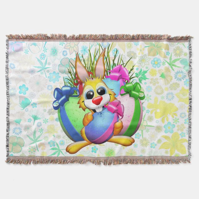 Lustiger Hase, der ein Osterei beißt Decke (Vorderseite)