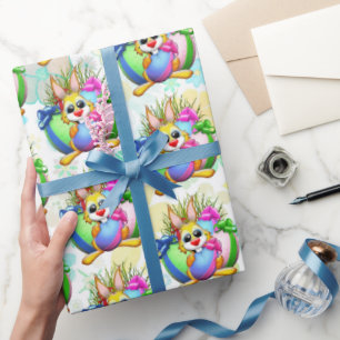 Lustiger Hase, der ein Osterei beißt Geschenkpapier