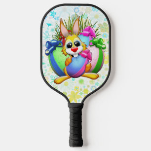 Lustiger Hase, der ein Osterei beißt Pickleball Schläger