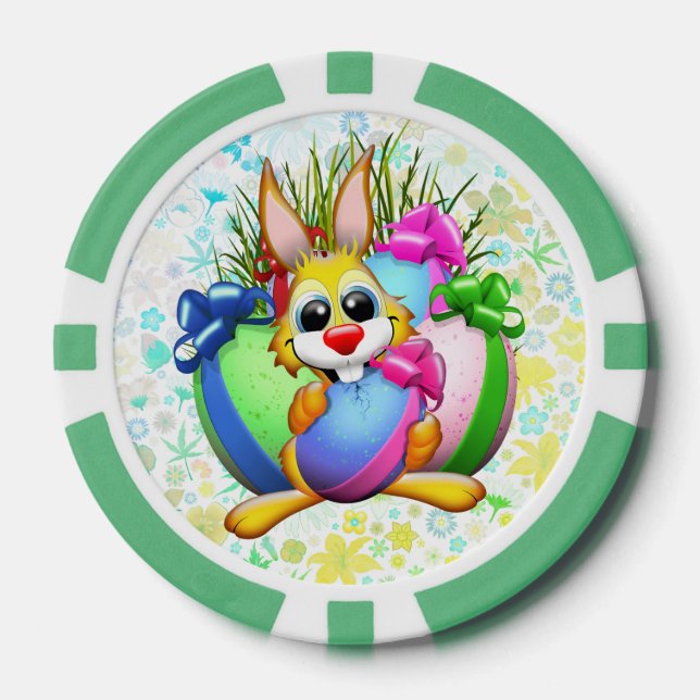 Lustiger Hase, der ein Osterei beißt Pokerchips (Vorderseite)