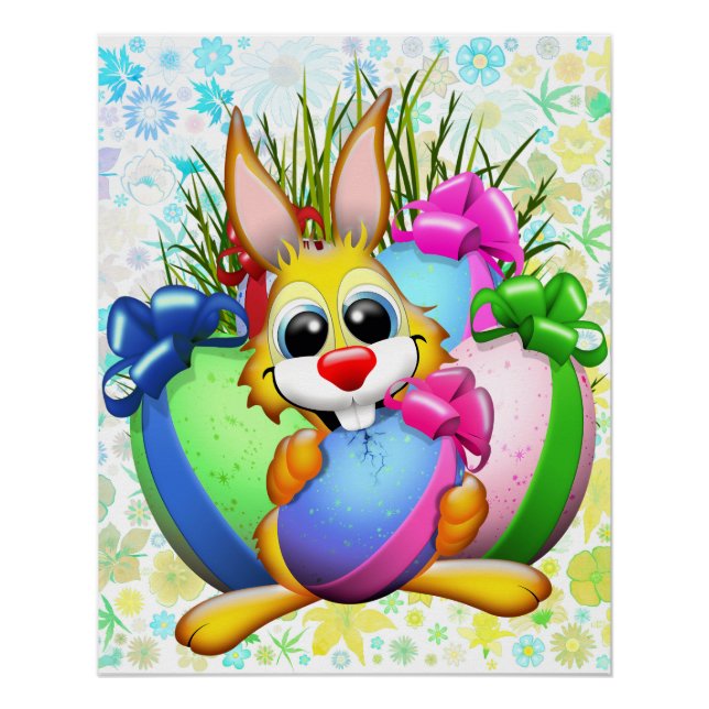 Lustiger Hase, der ein Osterei beißt Poster (Vorderseite)