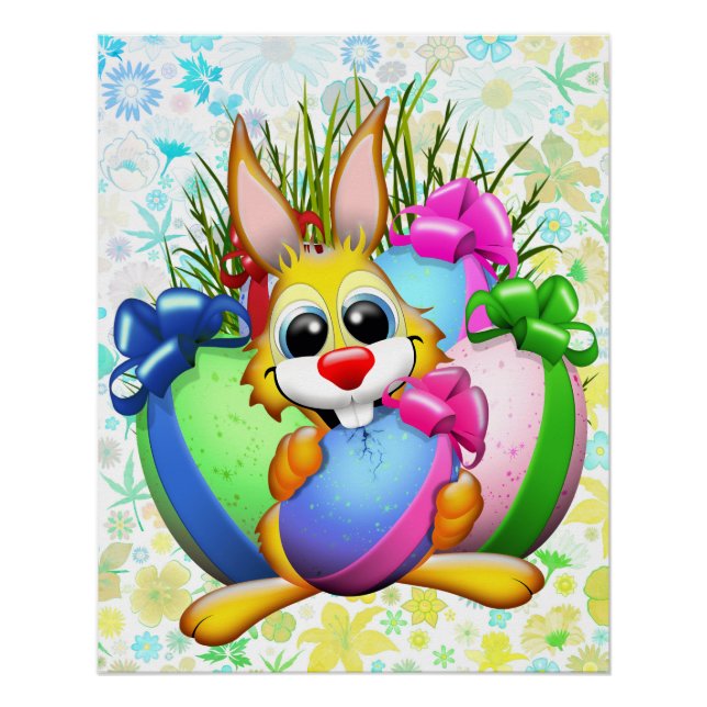 Lustiger Hase, der ein Osterei beißt Poster (Vorderseite)