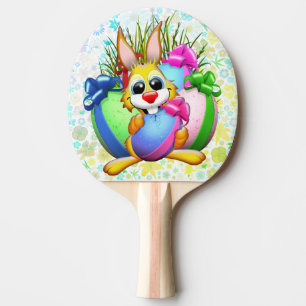Lustiger Hase, der ein Osterei beißt Tischtennis Schläger
