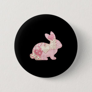 Lustiger Hase Herz Blumen-Patchwork-Hase Frohe Ost Button
