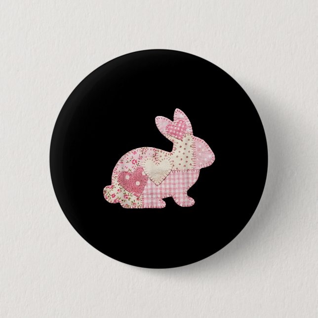 Lustiger Hase Herz Blumen-Patchwork-Hase Frohe Ost Button (Vorderseite)