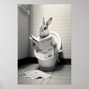 Lustiger Hasen-Badezimmer-Druck Hase liest Poster