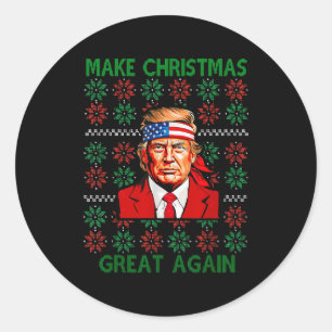 Lustiger hässlicher Weihnachtspullover Trump macht Runder Aufkleber
