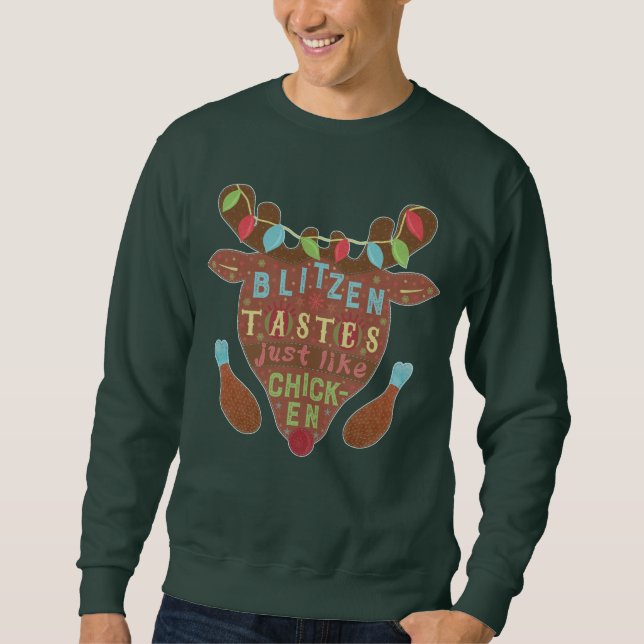 Lustiger hässlicher Weihnachtsstrickjacke Blitzen Sweatshirt (Vorderseite)
