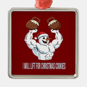 Lustiger Heben Schneemann Fitnessstudio Weihnachts Ornament Aus Metall