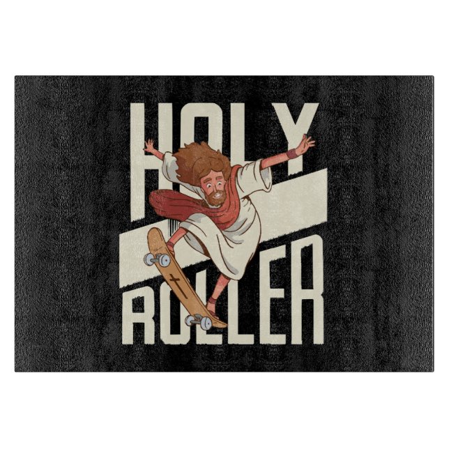 Lustiger Heiliger Roller Skateboarding Jesus Schneidebrett (Vorderseite)