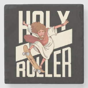Lustiger Heiliger Roller Skateboarding Jesus Steinuntersetzer