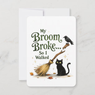Lustiger Hexenbesen kaputt schwarze Katze Hallowee Dankeskarte