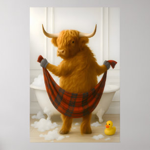 Lustiger Highland-Kuh-Badezimmerdruck, Highland-Ku Poster