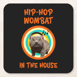Lustiger Hip-Hop-Wombat im Haus Rechteckiger Pappuntersetzer
