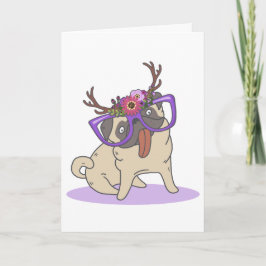 Lustiger Hipster Boho Blumenhippie-Mops in den Dankeskarte