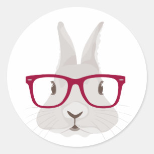 Lustiger Hipster-Osterhase mit roten Kantegläsern Runder Aufkleber