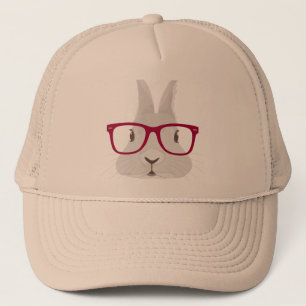 Lustiger Hipster-Osterhase mit roten Kantegläsern Truckerkappe