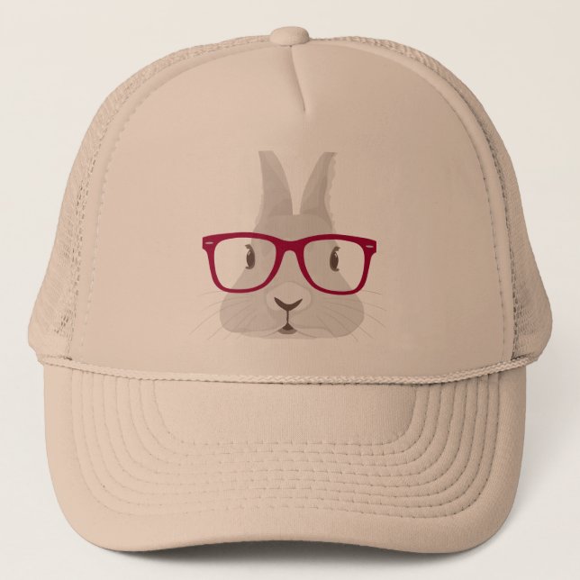 Lustiger Hipster-Osterhase mit roten Kantegläsern Truckerkappe (Vorderseite)